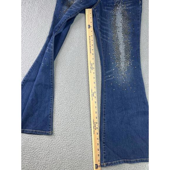 CACHE Embellished Blue Denim Jeans Bedazzled Rhinestones Women’s Size 12 y2k - Picture 12 of 15